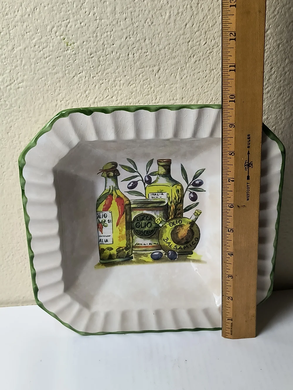 VINTAGE DUE TORRI POTTERY ITALY SALAD BOWLS OIL AND VINEGAR OLIO - Green Trim